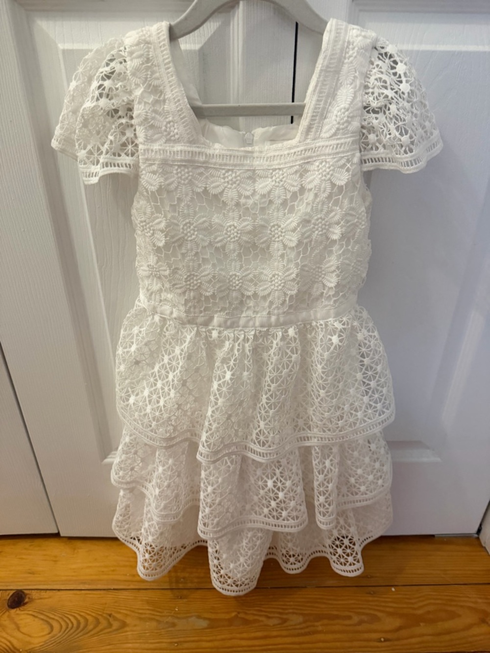 Kensie Girl White Lace Tiered Peplum Dress